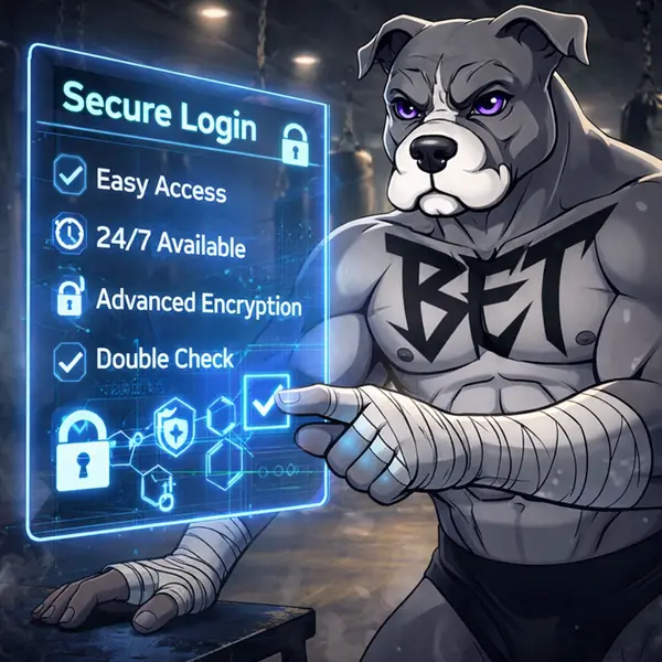 BET Dog in action as he logs in securely at PitBet portal, ensuring safe access with advanced encryption.