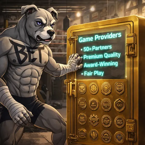 BET Dog pawing vault for premium slot games at PitBet Game Providers gym